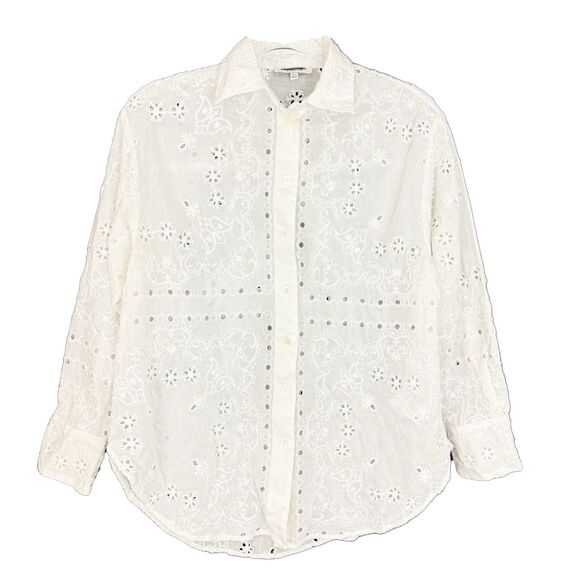MADEWELL Embroidered Oversized Button-Up Shirt XXS White Eyelet Bandana NWT B24 - Picture 2 of 5